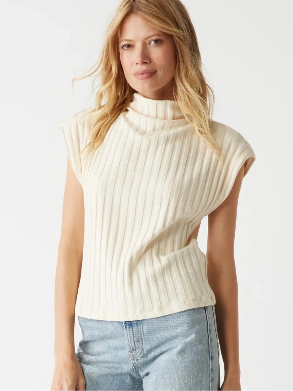 ·Michael Stars· Cream Ribbed Nara Mock Neck Tank Top Size XS